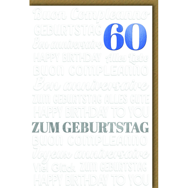 A 60. Geburtstag Glückwunschkarte mit Umschlag Glückwünsche mehrsprachig