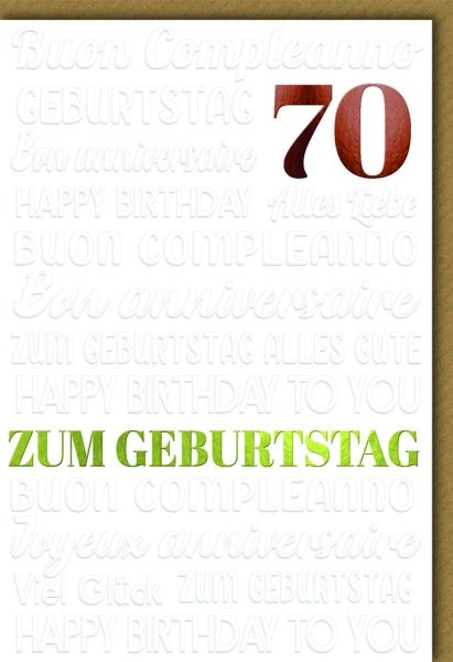 70. Geburtstag - Glückwunschkarte im Format 11,5 x 17 cm mit Umschlag - Glückwünsche mehrsprachig - Verlag Dominique
