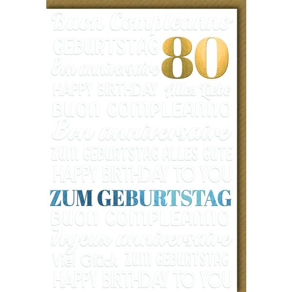 A 80. Geburtstag Glückwunschkarte mit Umschlag Glückwünsche mehrsprachig