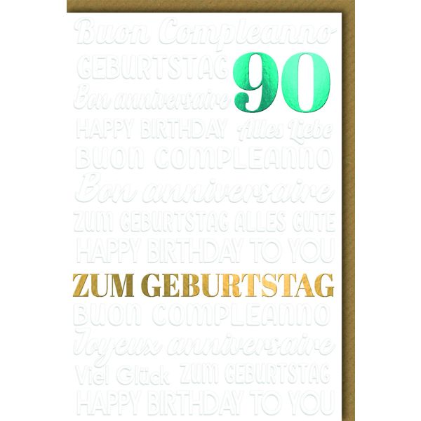90. Geburtstag Glückwunschkarte mit Umschlag Glückwünsche mehrsprachig