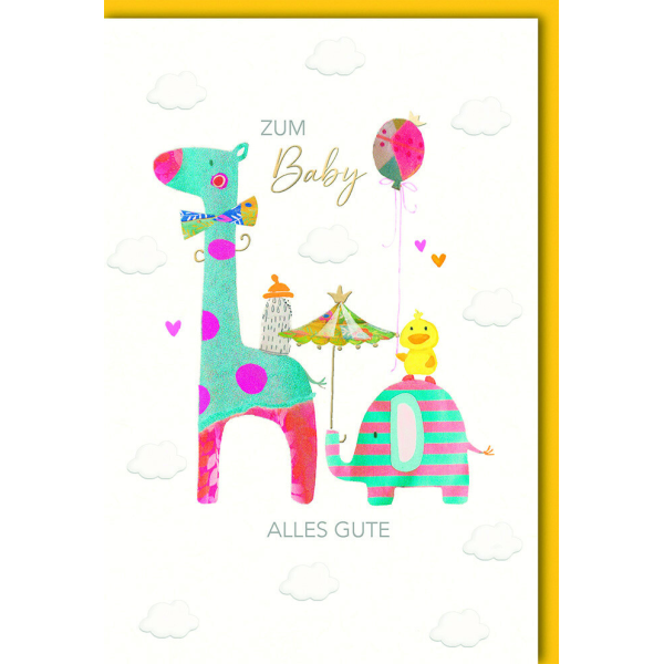 Geburt Baby Freudiges Ereignis Karte mit Umschlag Zum Baby, Giraffe und Elefant
