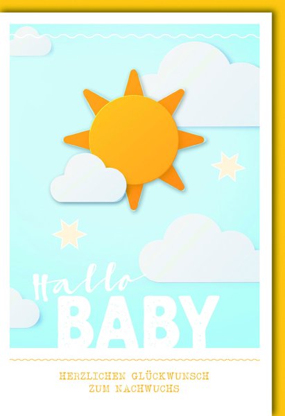 Geburt – Baby – Freudiges Ereignis - Karte mit Umschlag - Hallo Baby mit Sonne