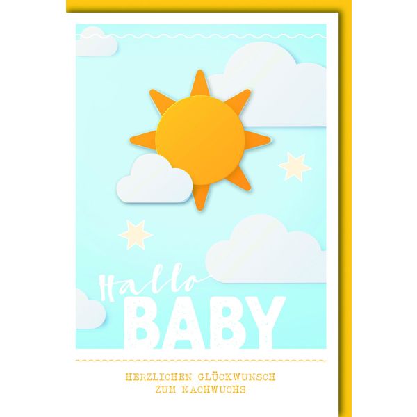 Geburt Baby Freudiges Ereignis Karte mit Umschlag Hallo Baby mit Sonne