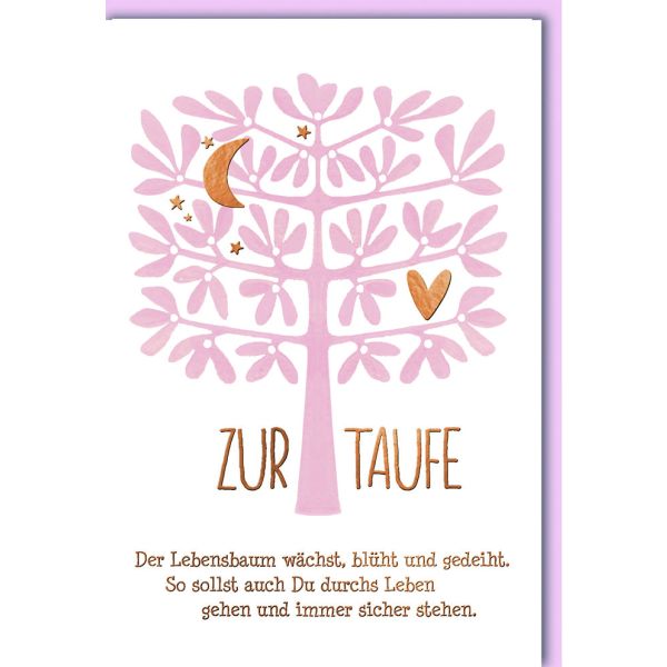 A Taufe Glückwunschkarte mit Umschlag Zur Taufe, Baum rosa