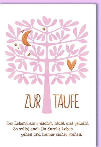 Taufe - Glückwunschkarte im Format 11,5 x 17 cm mit Umschlag - Zur Taufe, Baum rosa - Verlag Dominique