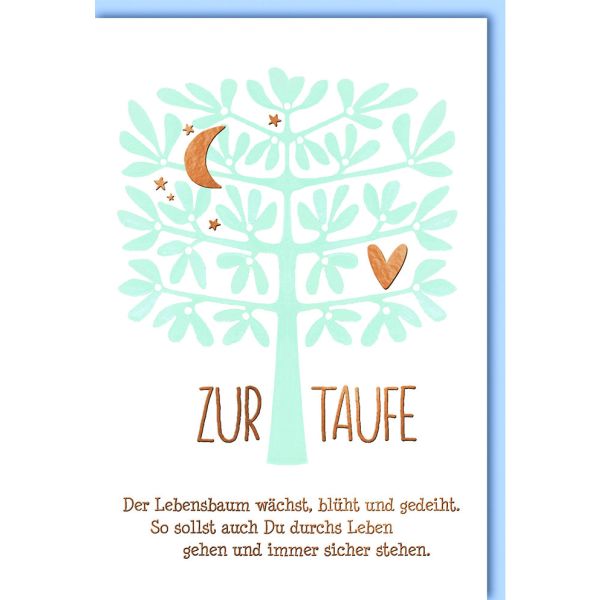 A Taufe Glückwunschkarte mit Umschlag Zur Taufe, Baum blau