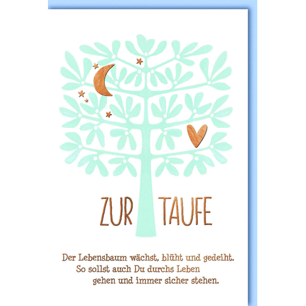 A Taufe Glückwunschkarte mit Umschlag Zur Taufe, Baum blau