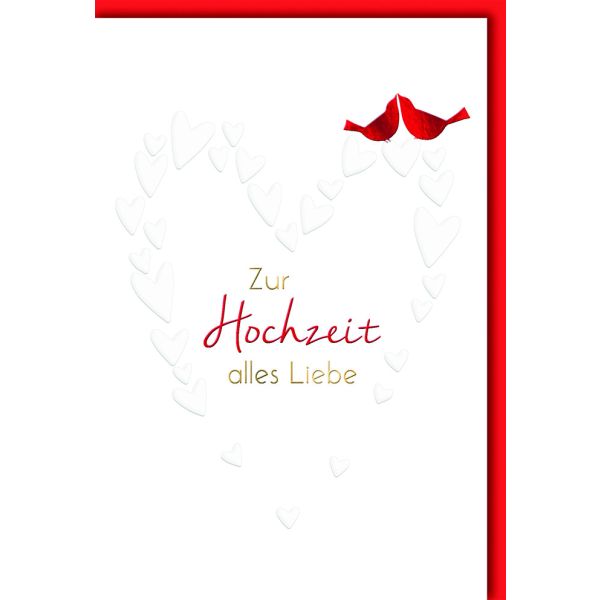 Hochzeitskarten Glückwunschkarte mit Umschlag Zur Hochzeit Vögel rot