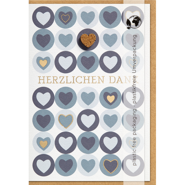Danke - Moments Collection - Karte mit Briefumschlag und Kork-Applikation - plastikfrei verpackt - Herz - Anlass_Spruch: HERZLICHEN DANK
