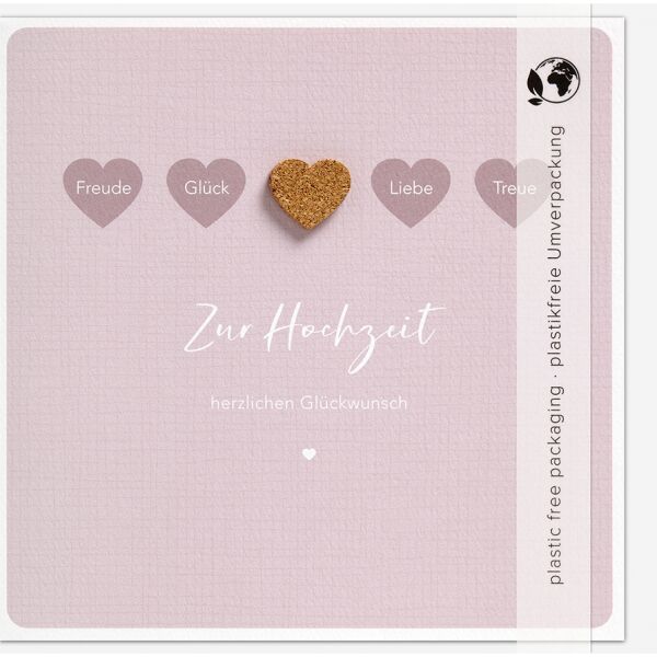 Hochzeit Moments Collection Karte mit Briefumschlag und Korkapplikation plastikfrei Herz Zur Hochzeit herzlichen Glückwunsch