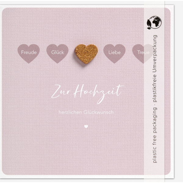 Hochzeit Moments Collection Karte mit Briefumschlag und Korkapplikation plastikfrei Herz Zur Hochzeit herzlichen Glückwunsch