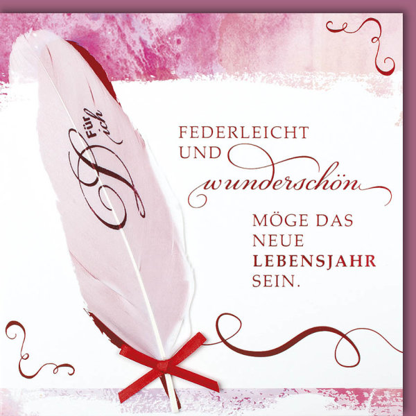Geburtstag - CraftArt – Karte mit Umschlag - Feder pink