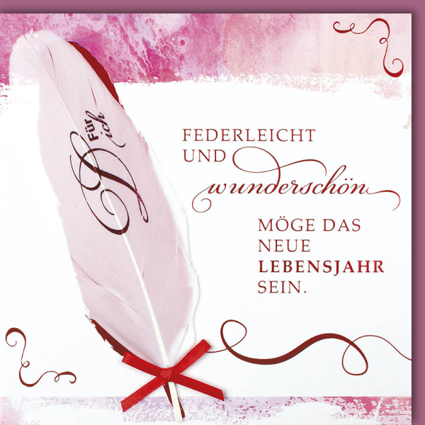 Geburtstag CraftArt Karte mit Umschlag Feder pink