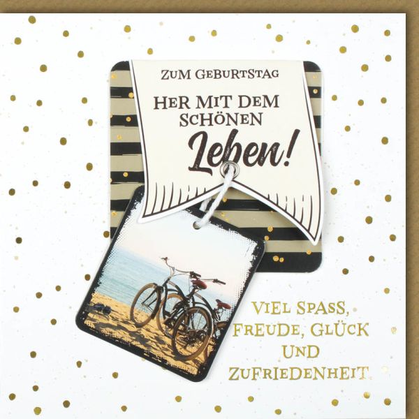 Geburstag CraftArt Quadratische Glückwunschkarte mit Umschlag Fahrrad Schönes Leben