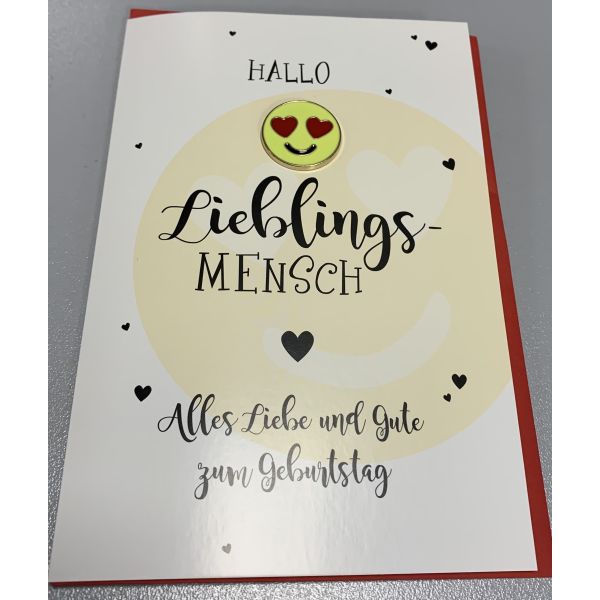 Geburtstag Lucky Pins Karte mit Umschlag Hallo Lieblingsmensch Alles Liebe und Gute zum Geburtstag