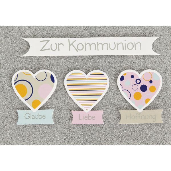 Kommunion Herzen Glaube Liebe Hoffnung Glückwunschkarte mit Umschlag