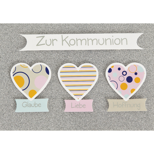 Kommunion Herzen Glaube Liebe Hoffnung Glückwunschkarte mit Umschlag