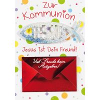 A Kommunion Silberner Fisch Jesus ist dein Freund...