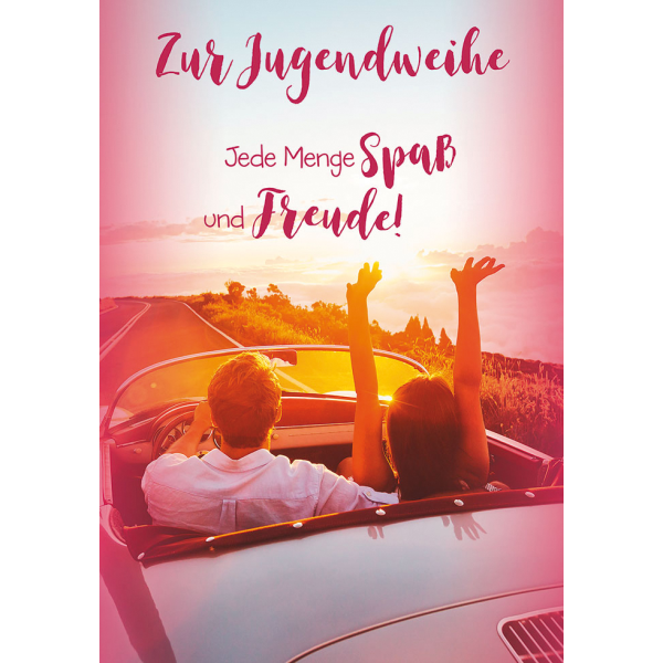 Grußkarte mit Umschlag - Format: 11,5 x 17 cm - "Jugendweihe" - Text:  "Zur Jugendweihe jede Menge Spaß und Freude" Sonnenuntergang