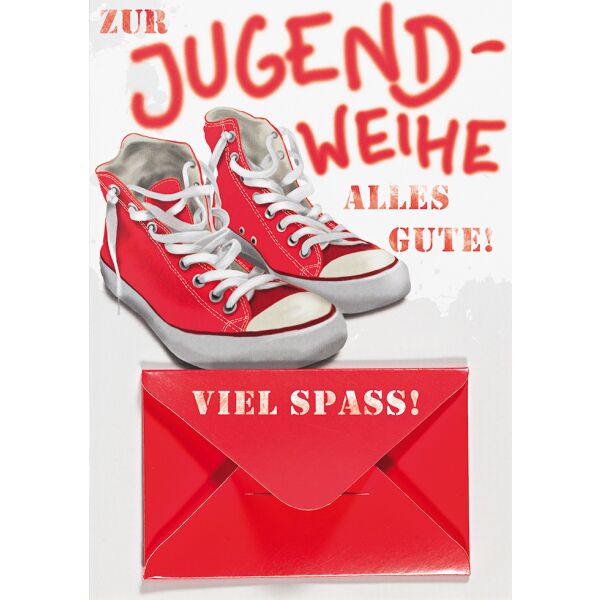 Jugendweihe Geldkarte Glückwunschkarte mit Umschlag Geldgeschenkl Viel Spass Sneakers
