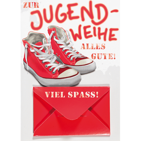 Jugendweihe Geldkarte Glückwunschkarte mit Umschlag Geldgeschenkl Viel Spass Sneakers