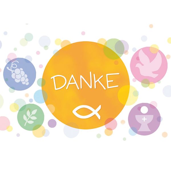 Konfirmation Danksagung Weintrauben Taube Kelch Fisch bunte Punkte 5 Karten im Format 10,5x14,5cm mit Briefumschlägen in Zello