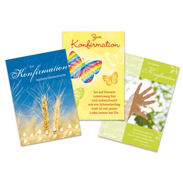 Konfirmation Gerste Schmetterling Mehrstückpackung Unverpackt 3 Grußkarten mit Umschlägen sortiert in Umverpackung