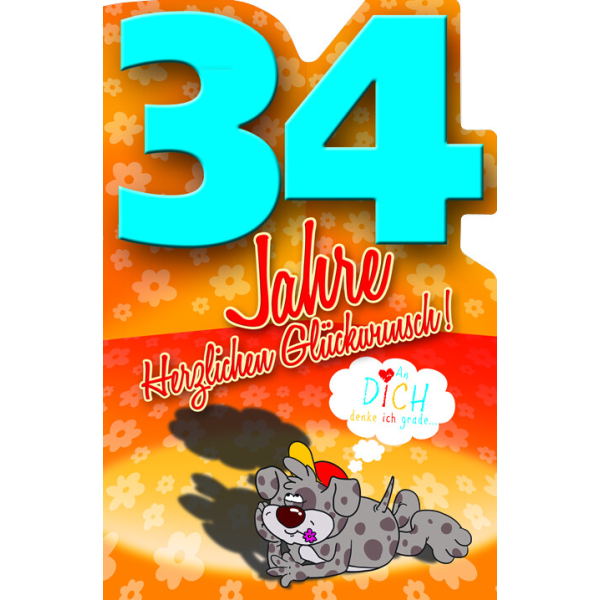 34. Geburtstag Comic Bär Karte mit Umschlag Herzlichen Glückwunsch! An Dich denke ich gerade