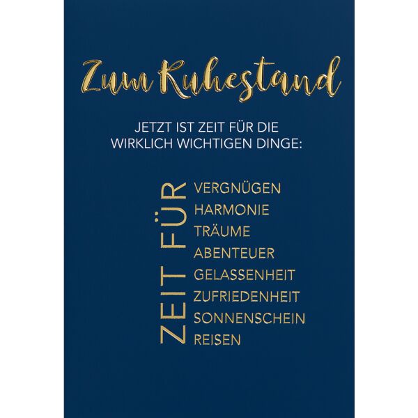 Ruhestand Glückwunschkarte mit Umschlag Zeit für die wichtigen Dinge