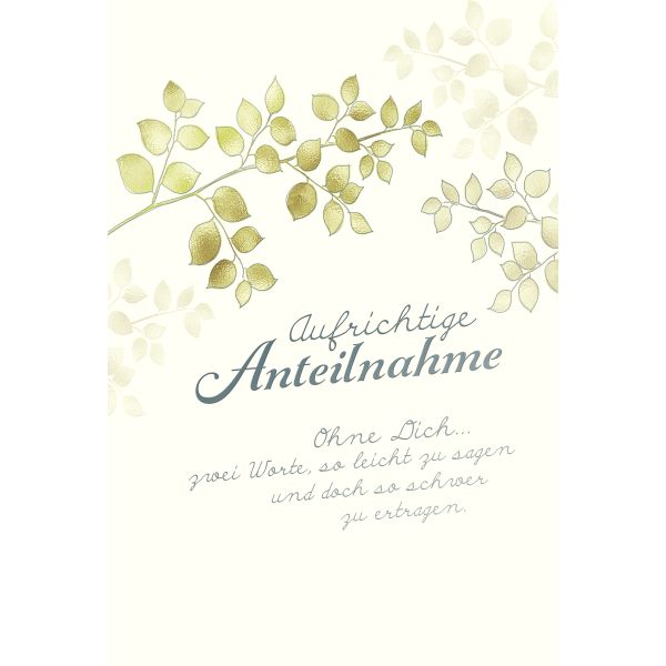 Trauer Beileid Kondolenz Trauerkarte mit Umschlag Skorpions Art Aufrichtige Anteilnahme Blätter mit Silberfolie