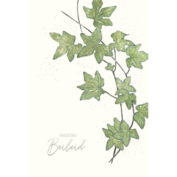 Trauer - Beileid - Kondolenz - Trauerkarte im Format 11,5 x 17 cm mit Umschlag Skorpions Art - Blätterzweig - mit Silberfolie