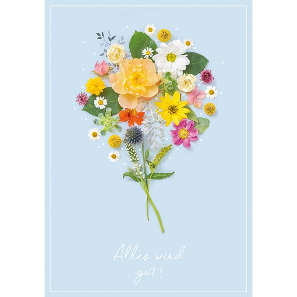 A Genesung Gute Besserung Glückwunschkarte mit Umschlag  Alles wird gute! Blumenstrauß Blumen auf Karte