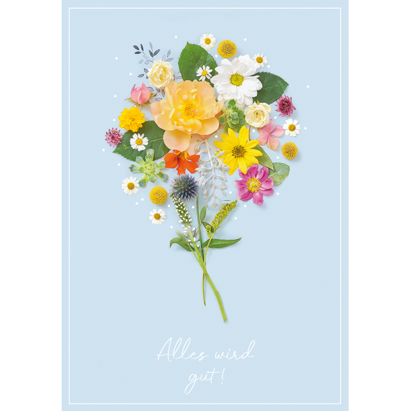 A Genesung Gute Besserung Glückwunschkarte mit Umschlag  Alles wird gute! Blumenstrauß Blumen auf Karte