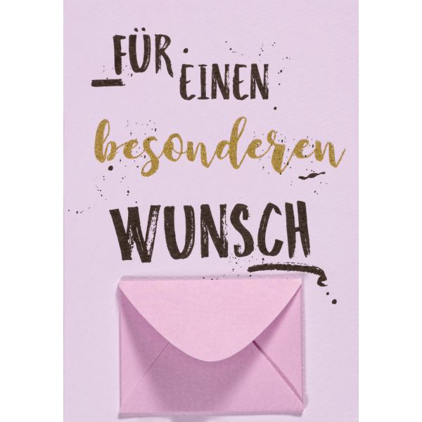 Geldkarte Glückwunschkarte mit Umschlag und Minikuvert Pastel Collection Für einen besonderen Wunsch lila goldfolie
