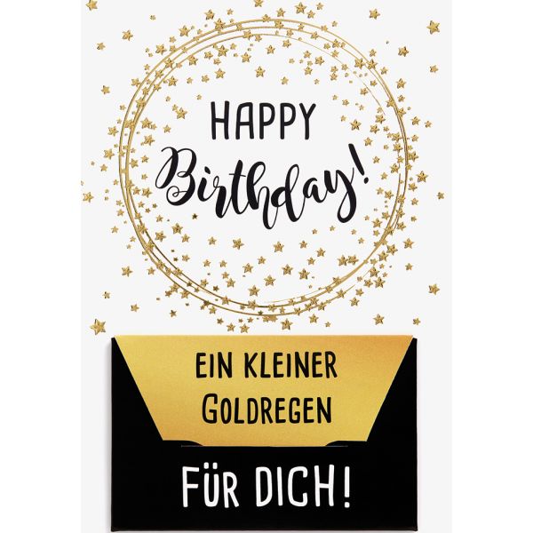 Geldkarte Glückwunschkarte mit Umschlag und Minikuvert  Happy Birthday! Ein kleiner Goldregen für Dich! Sterne gold