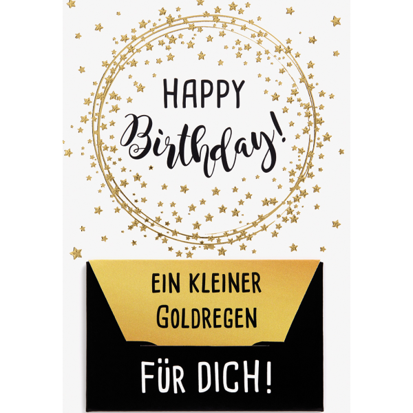 Geldkarte Glückwunschkarte mit Umschlag und Minikuvert  Happy Birthday! Ein kleiner Goldregen für Dich! Sterne gold
