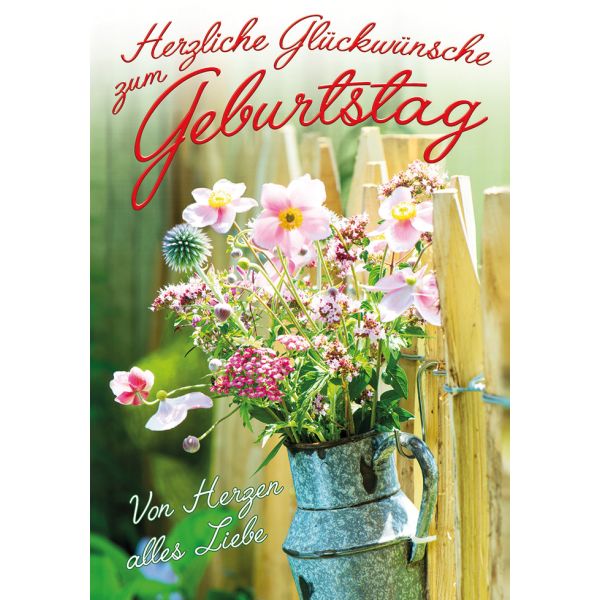 Geburtstag unverpackte Glückwunschkarte mit Umschlag  Herzliche Glückwünsche zum Geburtstag Blumen in Milchkanne