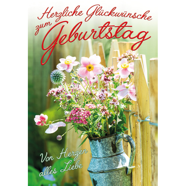 Geburtstag unverpackte Glückwunschkarte mit Umschlag  Herzliche Glückwünsche zum Geburtstag Blumen in Milchkanne