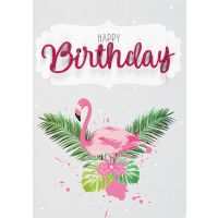 A Geburtstag Flamingo auf Palme Glitzer Lettering Glückwunschkarte mit Umschlag