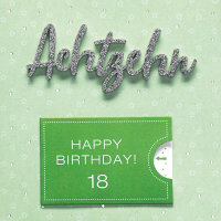 18. Geburtstag – Volljährigkeit - Lettering Surprise - Quadratische Geldkarte mit Applikation im Format 15x15cm mit Umschlag