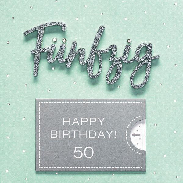 50. Geburtstag Geldkarte fünfzig Lettering surprise quadratische Glückwunschkarte mit Umschlag