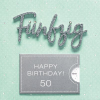 50. Geburtstag - Lettering Surprise - Quadratische Geldkarte mit Applikation im Format 15x15cm mit Umschlag
