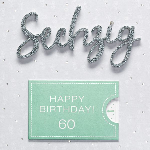 60. Geburtstag Geldkarte sechzig Lettering surprise quadratische Glückwunschkarte mit Umschlag