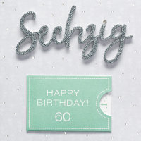 60. Geburtstag - Lettering Surprise - Quadratische Geldkarte mit Applikation im Format 15x15cm mit Umschlag