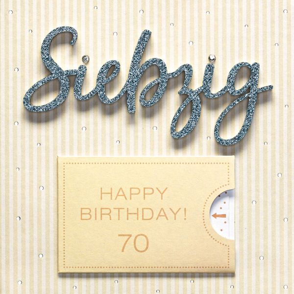 70. Geburtstag Geldkarte siebzig Lettering surprise quadratische Glückwunschkarte mit Umschlag
