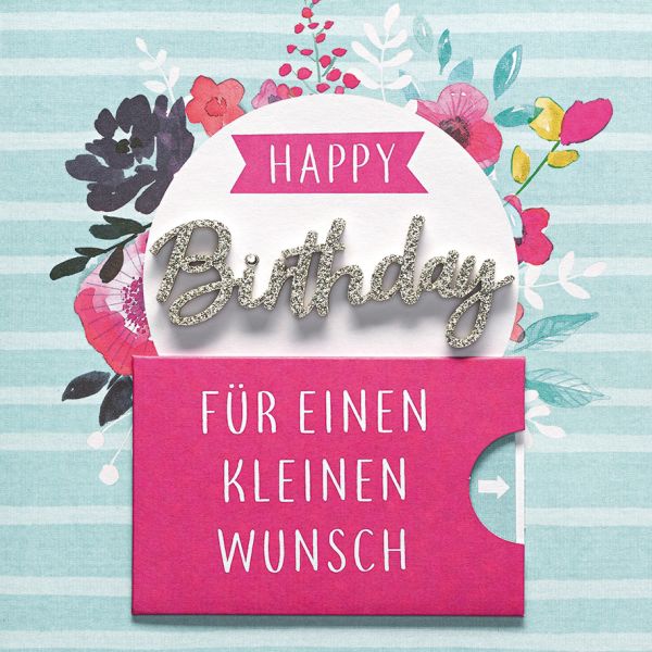 Geburtstag quadratische Glückwunschkarte mit Umschlag und Minikuvert Lettering Surprise Happy Birthday Für einen kleinen Wunsch Blumen