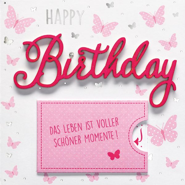 Geburtstag quadratische Glückwunschkarte mit Umschlag und Minikuvert Lettering Surprise Happy Birthday Das Leben ist voller schöner Momente! Schmetterlinge