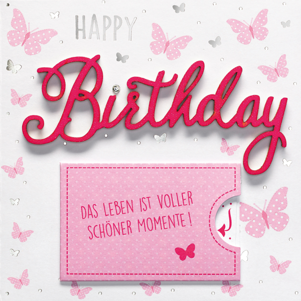 Geburtstag quadratische Glückwunschkarte mit Umschlag und Minikuvert Lettering Surprise Happy Birthday Das Leben ist voller schöner Momente! Schmetterlinge