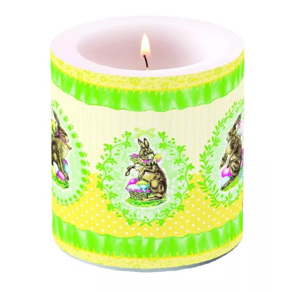 Ostern Kerze klein  Ø 7,5 cm x 9 cm Brenndauer 35 Std. Hase nostalgisch SALE