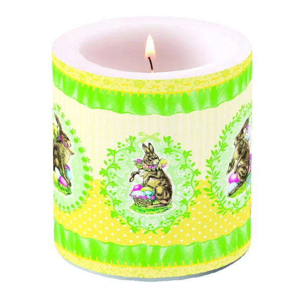 Ostern Kerze klein  Ø 7,5 cm x 9 cm Brenndauer 35 Std. Hase nostalgisch SALE